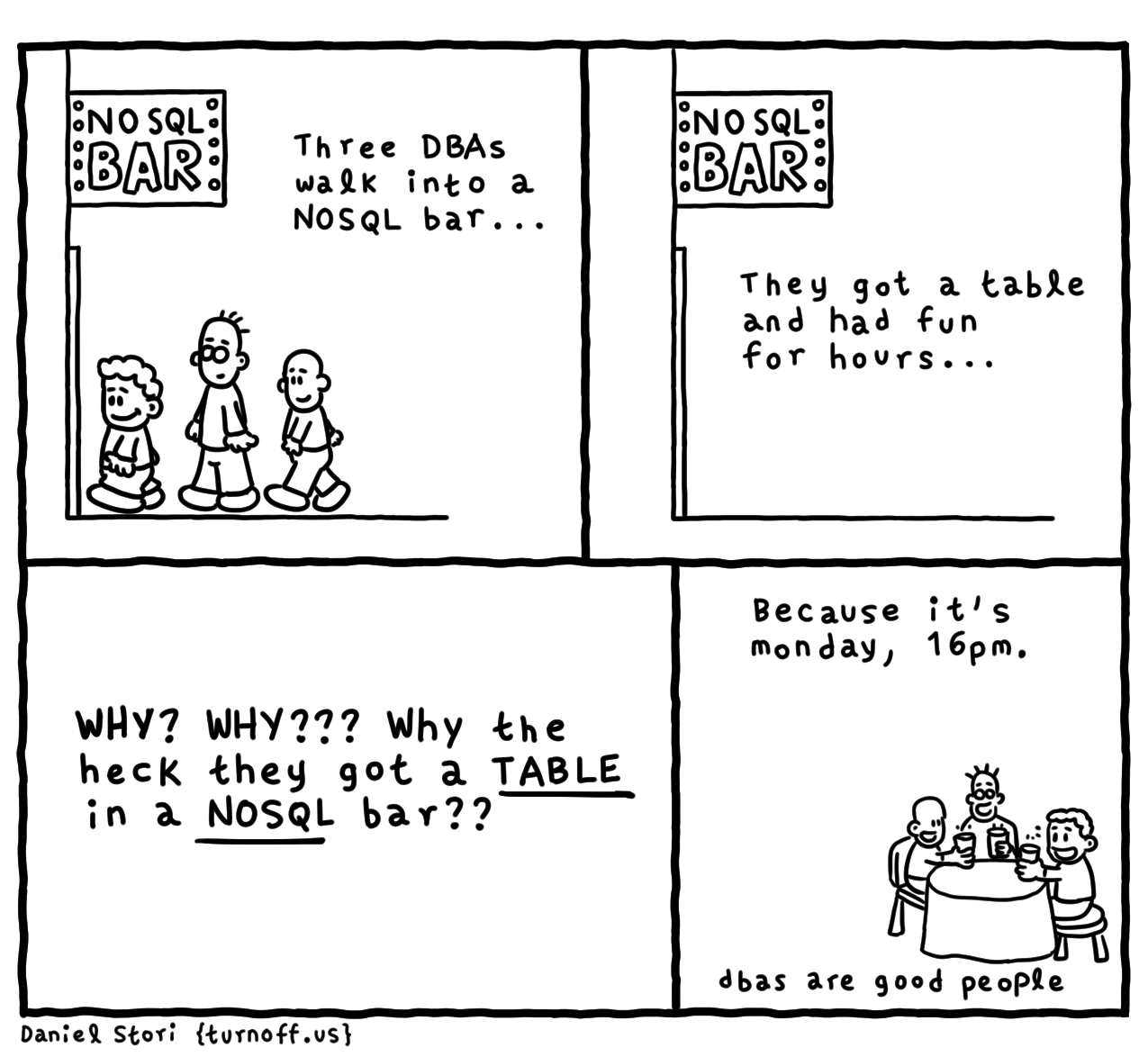 three dbas walk into a nosql bar geek comic